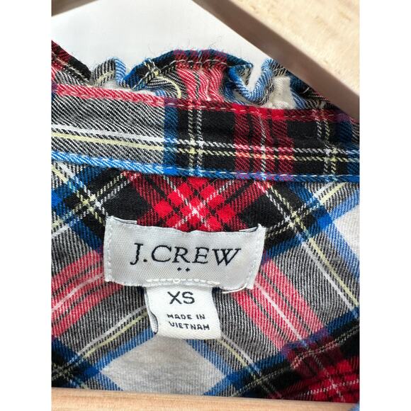 J.Crew Factory Womens Red Plaid Ruffle Collar Button Front Shirt Size XS Fall - Picture 5 of 9